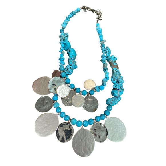 Chicos turquoise Gold metal Statement Boho Bib Tribal metal Knecklace SKU 9577 - Picture 9 of 9